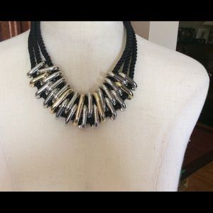 CATO Silver and Gold Tone on Black Cord Necklace, NWT